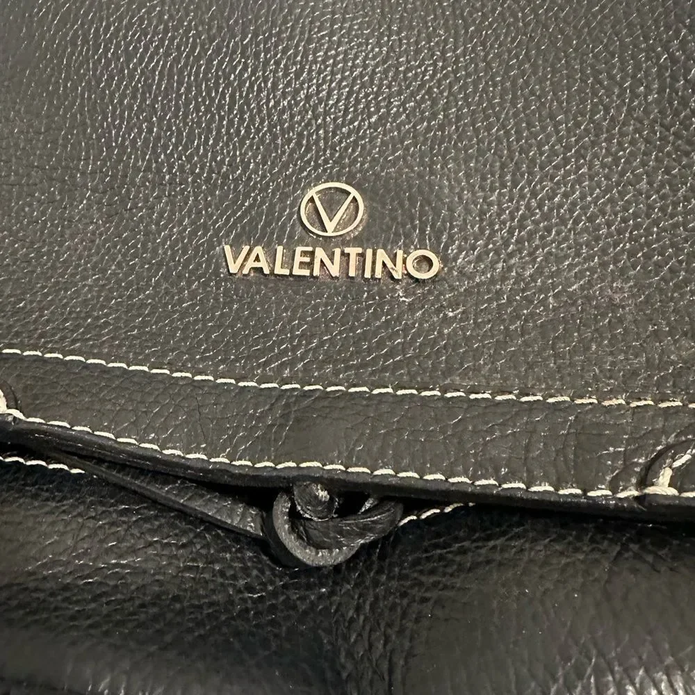 Valentino Black Leather Tote with Stitch Detail